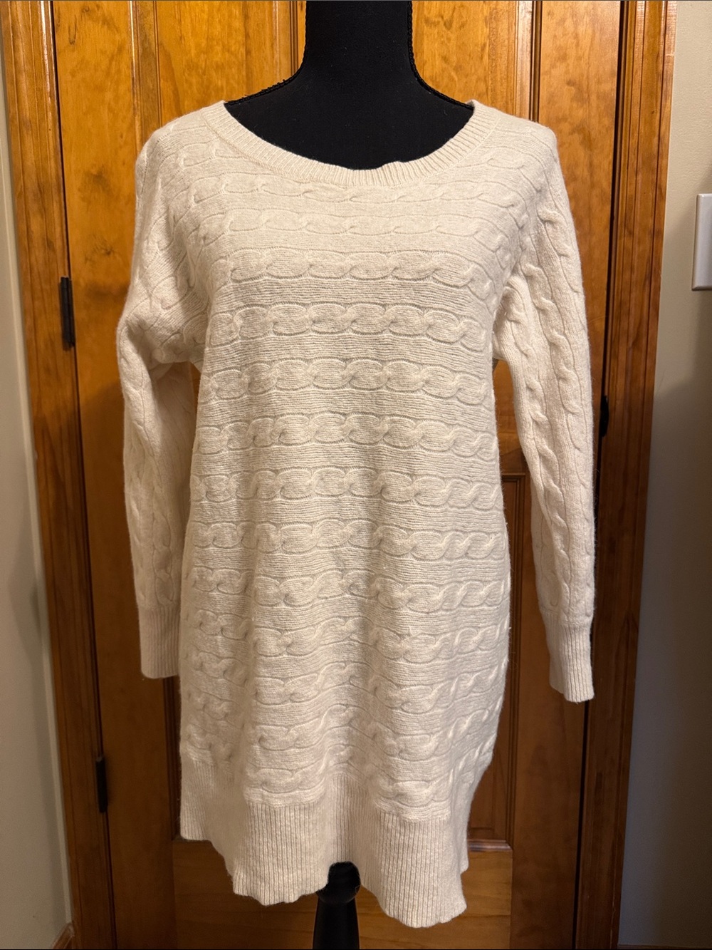 Ralph Lauren Cream Cable Knit Scoop-Neck Sweater Dress